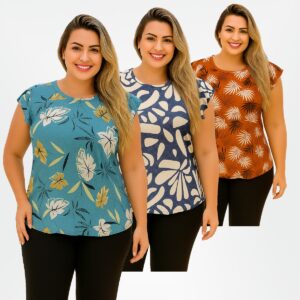 Kit Atacado 12 Blusas Feminina Liganete Malha Fria Estampada